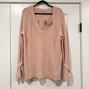 NWT Aerie Women's Light Pink Vneck Oversized‎ Chunky Knit Sweater Sz S